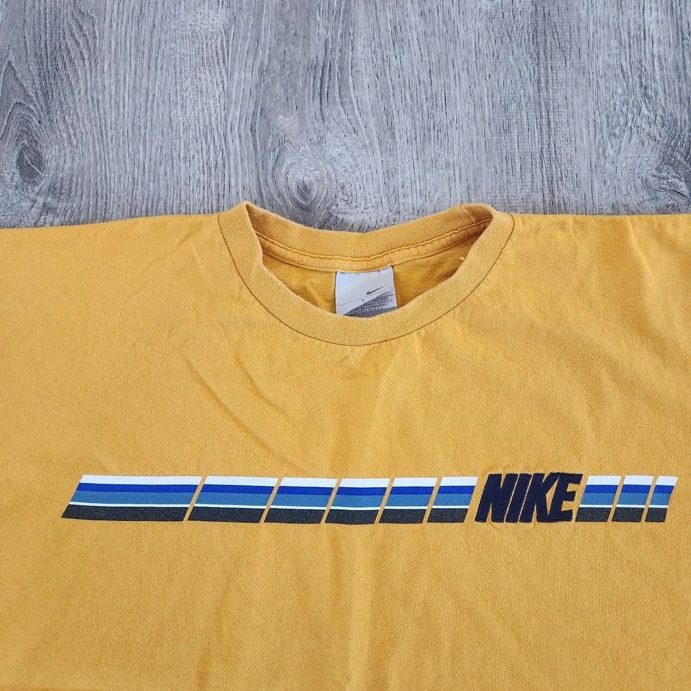 Vintage 90s Nike Center Swoosh T Shirt Yellow Size XL Grey Tag USA Fabric